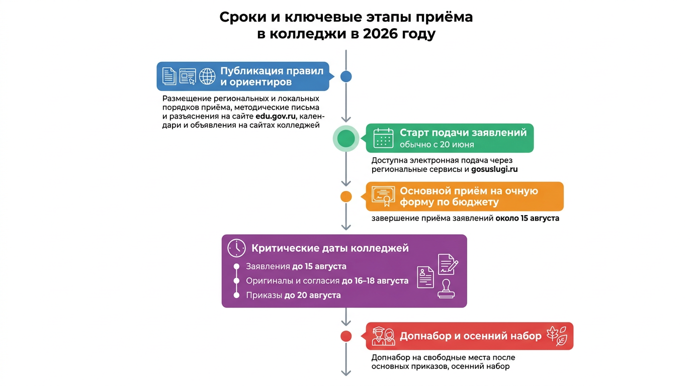 Сроки и этапы приема в колледж